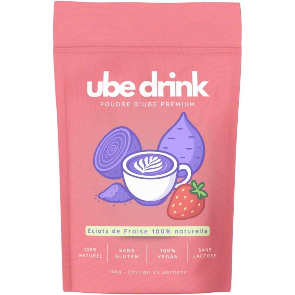 imageUBE DRINK Poudre dUbe Premium 100 Naturelle 100g Igname Violette Latte Ptisseries Smoothies Vegan Sans Gluten Sans Lactose Sans Sucre Vanille de MadagascarFraise naturelle