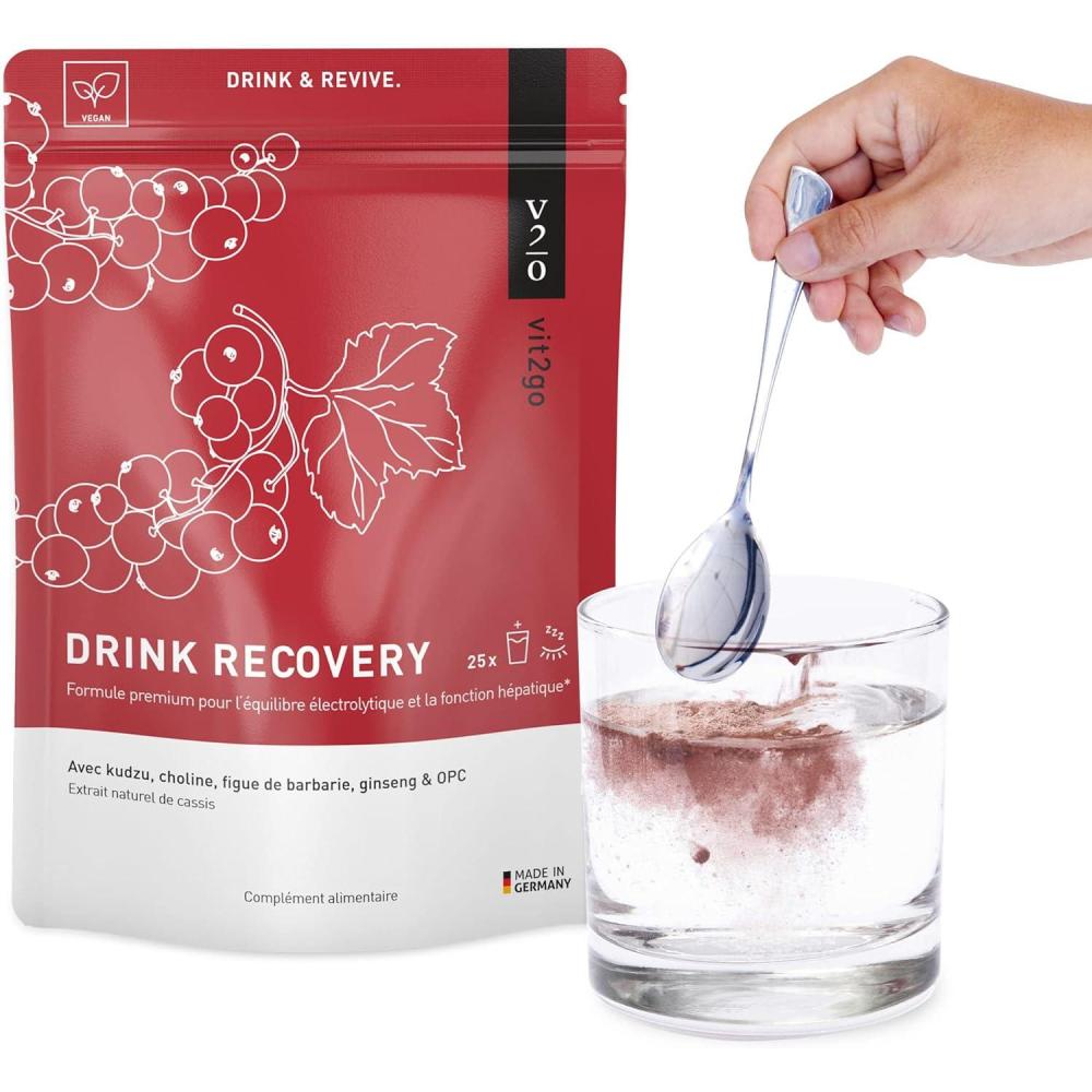imageVit2go DRINK RECOVERY 30 sachets Poudre dlectrolytes boire vitamines pour une matine frache et aprs lentranement saveur rafrachissante groseille boisson lectrolytiquesZitrone