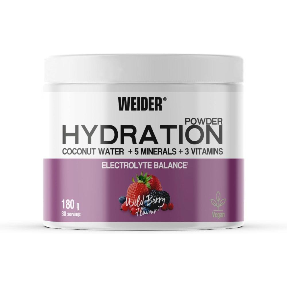 imageWeider Hydration Powder 180g Got fruits des bois Poudre pour Boisson Instantane lEau de Coco 5 Minraux 3 Vitamines et Taurine pour lquilibre lectrolytique Vgan Sans Sucre Ajout