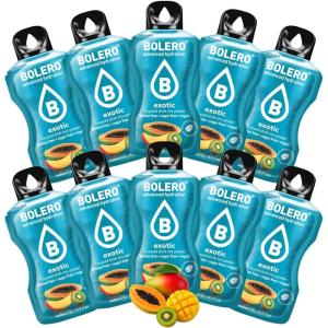 BOLERO Exotiques | Assortiment de 10 sticks 9g de Poudre pour Boisson sans sucre à la Stevia | Sans Conservateur ni colorants artificiels, Faible en calories, il convient pour toute la Famille(Exotique)