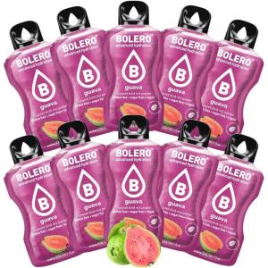 BOLERO Exotiques | Assortiment de 10 sticks 9g de Poudre pour Boisson sans sucre à la Stevia | Sans Conservateur ni colorants artificiels, Faible en calories, il convient pour toute la Famille(Goyave)