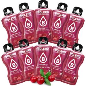 BOLERO Exotiques | Assortiment de 10 sticks 9g de Poudre pour Boisson sans sucre à la Stevia | Sans Conservateur ni colorants artificiels, Faible en calories, il convient pour toute la Famille(Cranberry)