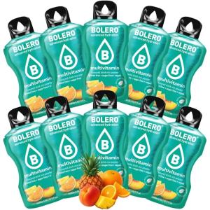 BOLERO Exotiques | Assortiment de 10 sticks 9g de Poudre pour Boisson sans sucre à la Stevia | Sans Conservateur ni colorants artificiels, Faible en calories, il convient pour toute la Famille(MultiFruits)