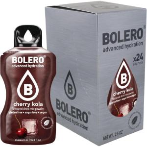 Bolero CHERRY COLA 24x3g | Jus en poudre sans sucre, édulcoré à la stévia + vitamine C | pour enfants et sportifs | sans gluten, végétalien | saveur cerise cola