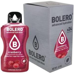 Bolero CRANBERRY 24x3g | Jus en poudre sans sucre, édulcoré à la stévia + vitamine C | pour enfants et sportifs | sans gluten, végétalien | saveur de canneberge