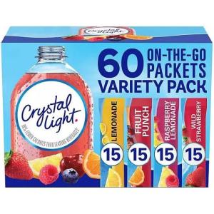 Crystal Light Lot de 48 mélanges de boisson en poudre sans sucre, limonade de fruits, limonade de framboise et fraise sauvage en poudre