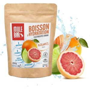 MULEBAR – Boisson D&rsquo;Hydratation En Poudre – Fruits Rouges – Antioxydant – 8 Vitamines – 5 Minéraux – Electrolytes – Goût Très Peu Sucré – Facile À Digérer – Fabriqué En France – 250gr(Agrumes)