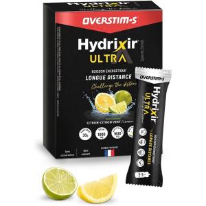 Overstim.s – Boisson Hydrixir Ultra Stick (10x40g) – 3 sources de glucides – 4 électrolytes – 6 vitamines – BCAA + Glutamine – Bicarbonate de sodium – Saveur peu sucrée – Citron Citron-vert