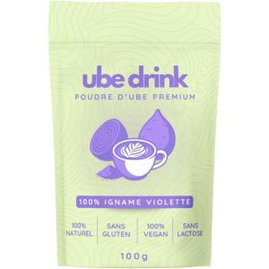 UBE DRINK – Poudre d’Ube Premium 100% Naturelle – 100g – Igname Violette – Latte, Pâtisseries, Smoothies – Vegan, Sans Gluten, Sans Lactose, Sans Sucre (Vanille de Madagascar)(Nature)