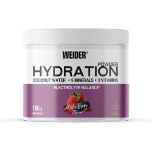 Weider Hydration Powder (180g) Goût fruits des bois, Poudre pour Boisson Instantanée à l&rsquo;Eau de Coco, 5 Minéraux, 3 Vitamines et Taurine, pour l&rsquo;équilibre électrolytique, Végan, Sans Sucre Ajouté