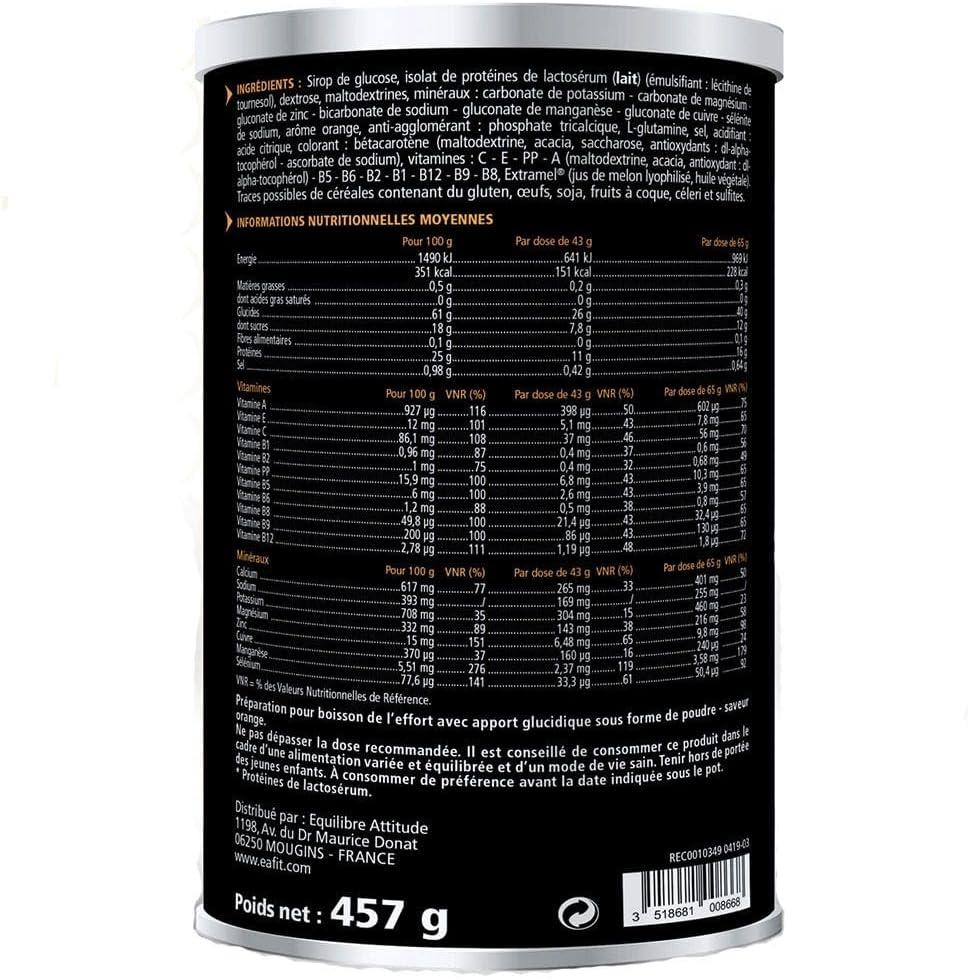 imageEAFIT Boisson PostEffort Aide rduire la fatigue et protge les cellules contre le stress oxydatif 26g de glucides 11g de protines 11 vitamines et 7 minraux par shaker Orange 457g457 g Lot de 1
