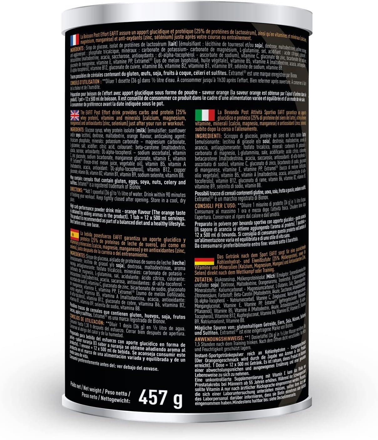 imageEAFIT Boisson PostEffort Aide rduire la fatigue et protge les cellules contre le stress oxydatif 26g de glucides 11g de protines 11 vitamines et 7 minraux par shaker Orange 457g457 g Lot de 2