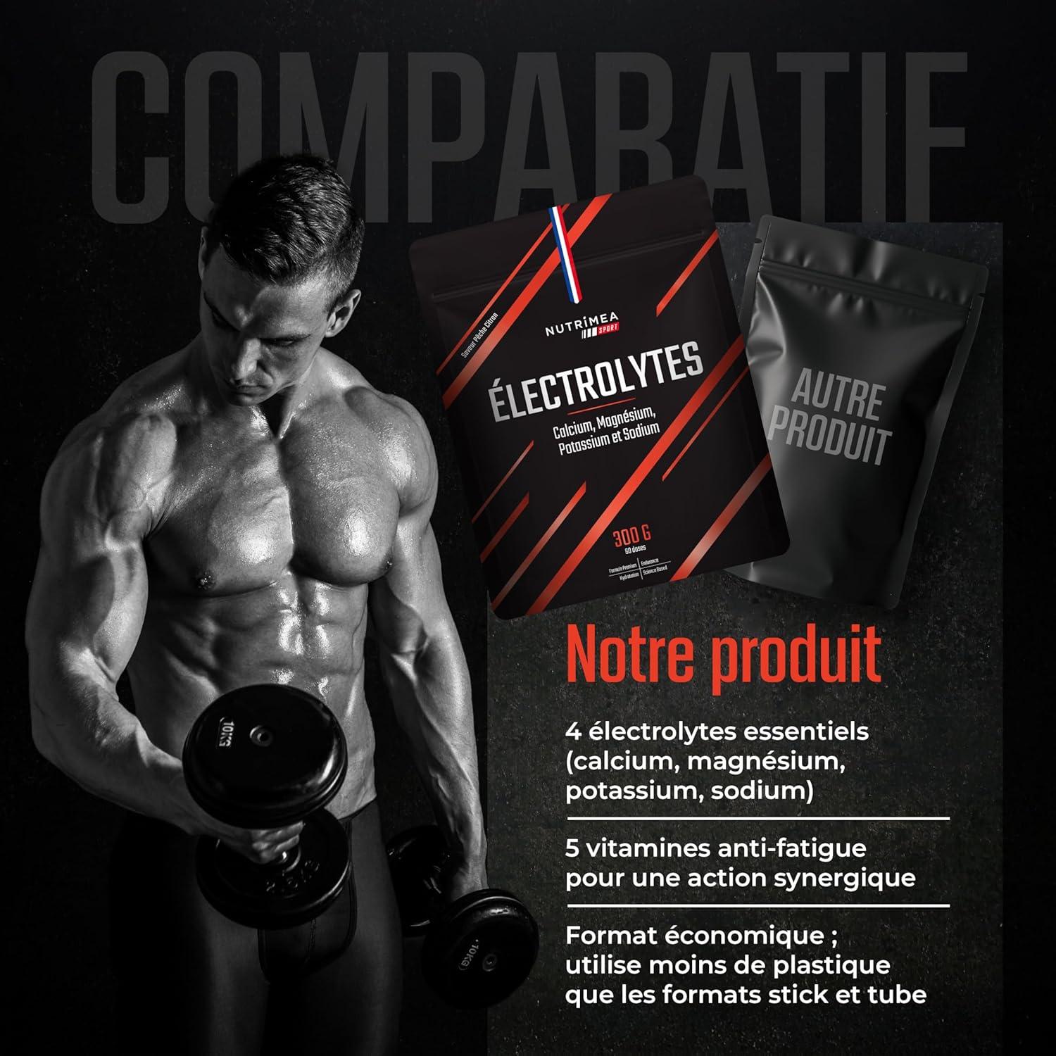 imageELECTROLYTE Boisson dHydratation Calcium Magnsium Sodium Potassium Vitamines B1 B2 B3 B6 C Endurance ampamp Rcupration Faible en Calories Got Pche Citron 60 Sances Nutrimea
