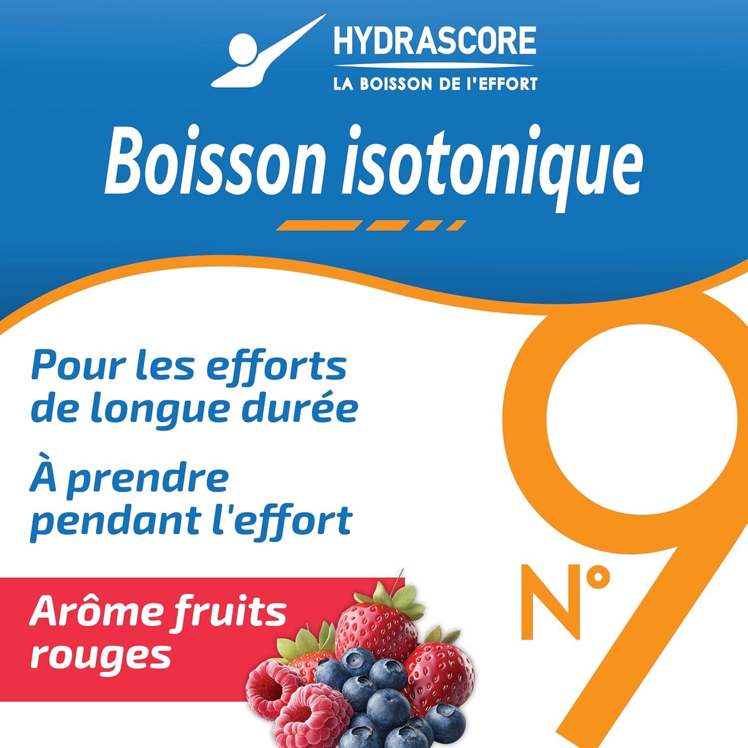 imageHydrascore N9 Fruits Rouges Sachet 4 Dosettes Boisson Isotonique Energtique pour Sportifs Running Vlo Trail Triathlon lectrolytes Hydratation BCAA H1038