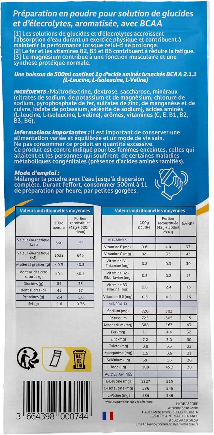 imageHydrascore N9 Fruits Rouges Sachet 4 Dosettes Boisson Isotonique Energtique pour Sportifs Running Vlo Trail Triathlon lectrolytes Hydratation BCAA H1038