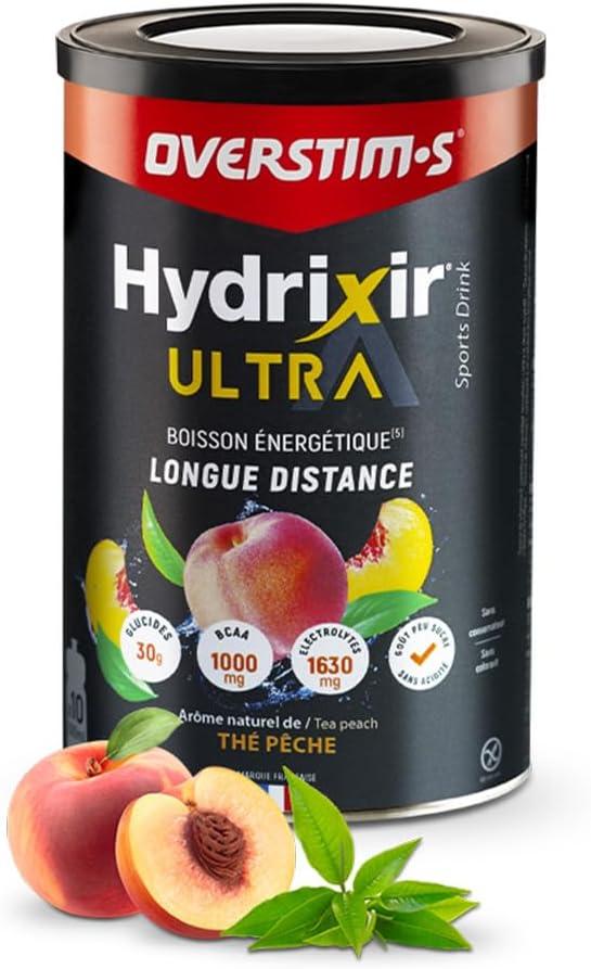 imageOverstims Boisson nergtique Hydrixir Ultra 400g 3 sources de glucides 4 lectrolytes 6 vitamines BCAA Glutamine Bicarbonate de sodium Saveur peu sucre Fruits rougesTh pche