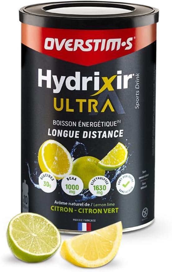 imageOverstims Boisson nergtique Hydrixir Ultra 400g 3 sources de glucides 4 lectrolytes 6 vitamines BCAA Glutamine Bicarbonate de sodium Saveur peu sucre Fruits rougesCitron Citronvert