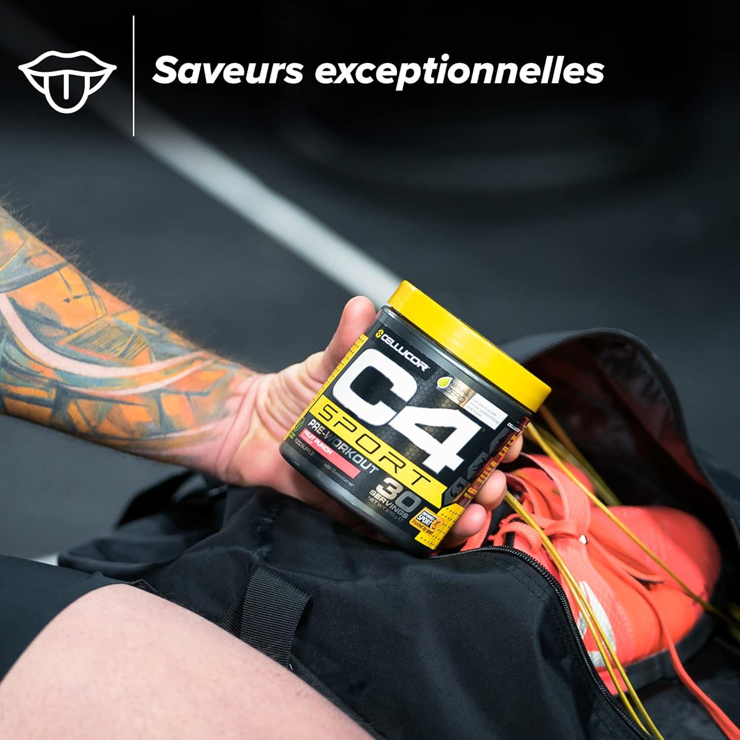 imagePoudre prentranement C4 Sport jus de fruit Boisson nergisante prentranement 135 mg de cafine btaalanine monohydrate de cratine certifi InformedSport 30 portionsFramboise bleue glace