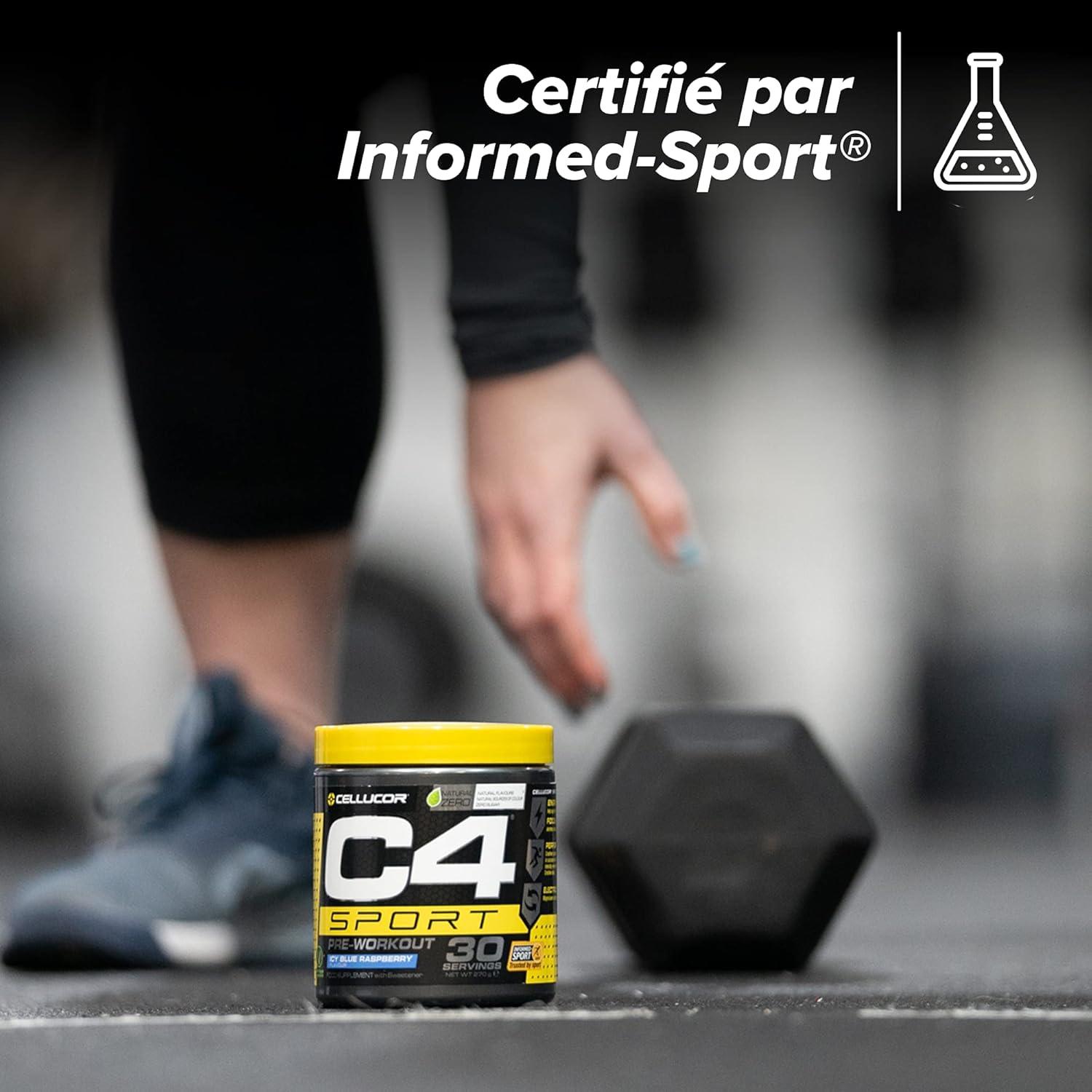 imagePoudre prentranement C4 Sport jus de fruit Boisson nergisante prentranement 135 mg de cafine btaalanine monohydrate de cratine certifi InformedSport 30 portionsFramboise bleue glace