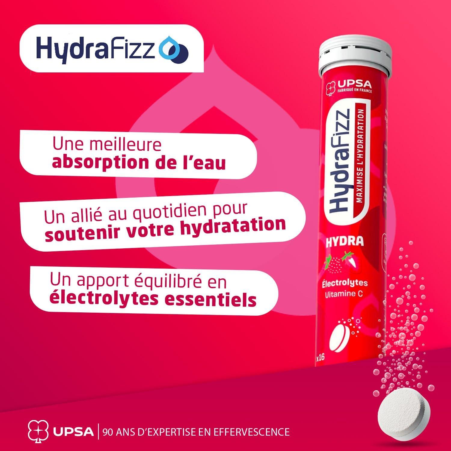 imageUPSA Hydrafizz Hydra Fraise Complment Alimentaire Hydratation Quotidienne lectrolytes Glucose ampamp Vitamine C Got Fraise Fabriqu en France 16 Comprims Effervescents