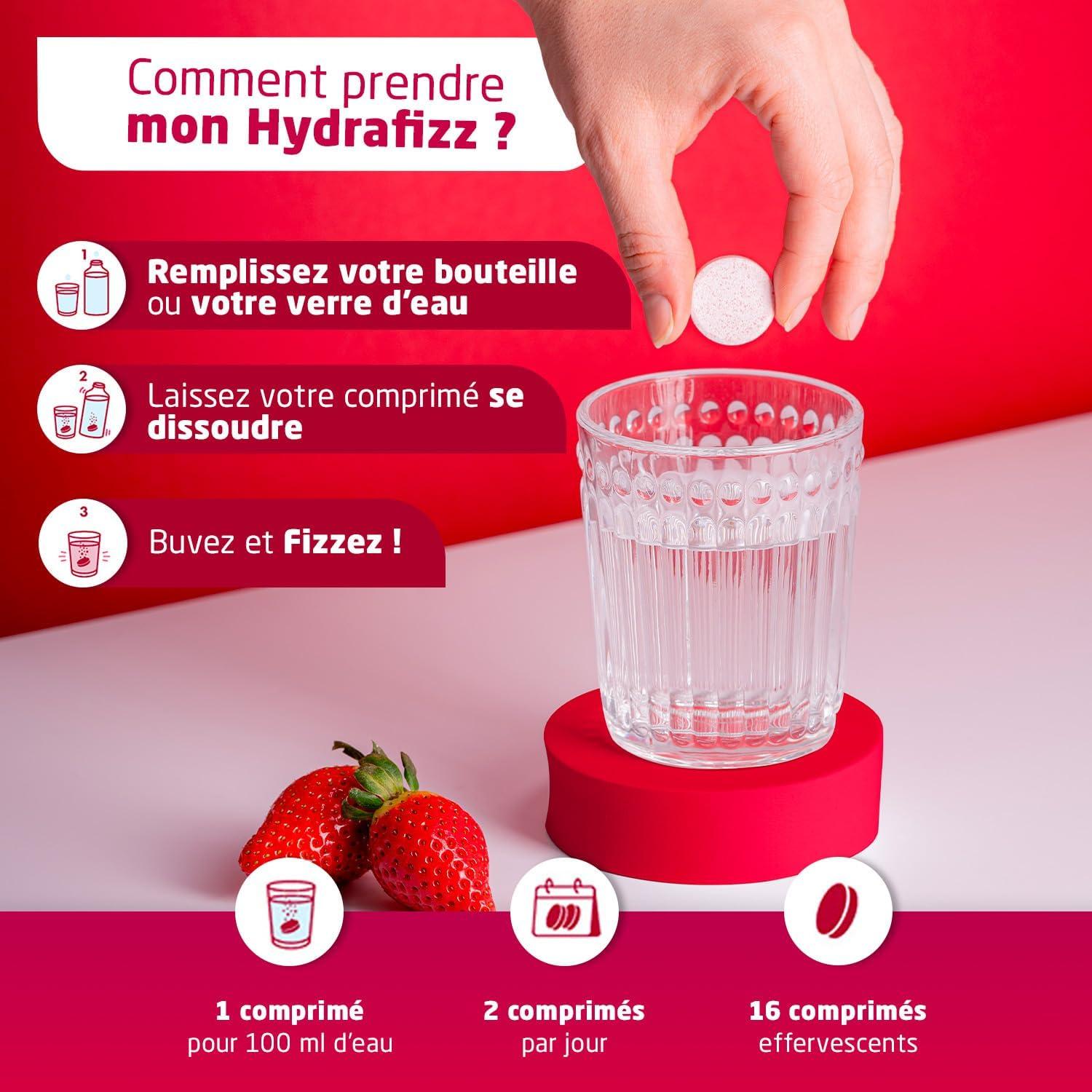 imageUPSA Hydrafizz Hydra Fraise Complment Alimentaire Hydratation Quotidienne lectrolytes Glucose ampamp Vitamine C Got Fraise Fabriqu en France 16 Comprims Effervescents