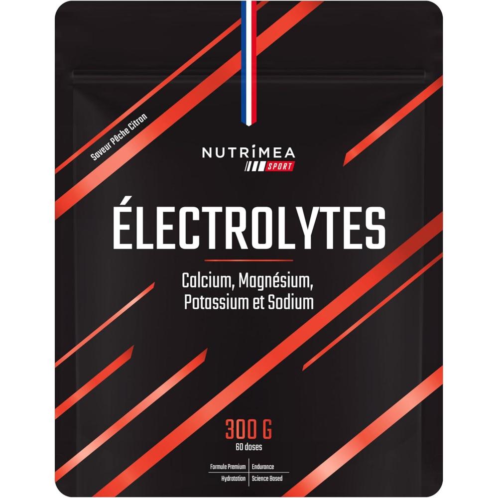 imageELECTROLYTE Boisson dHydratation Calcium Magnsium Sodium Potassium Vitamines B1 B2 B3 B6 C Endurance ampamp Rcupration Faible en Calories Got Pche Citron 60 Sances Nutrimea