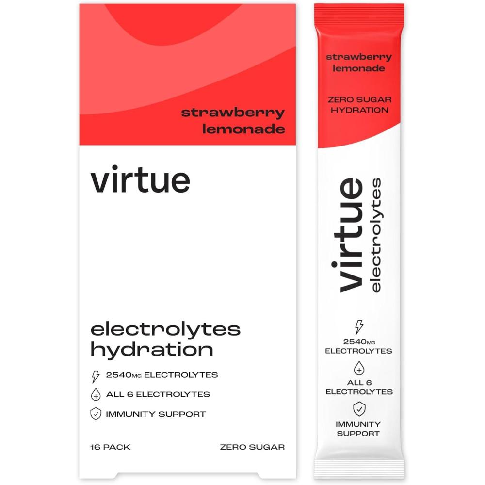 imageVirtue lectrolytes Sachets dhydratation Pack dcouverte Zro sucre 6 lectrolytes sels minraux hydratants vitamine C Pack de 12 Lemon Lime Limonade Fraise Mangue ampamp Fruit de la PassionLimonade Fraise Sale