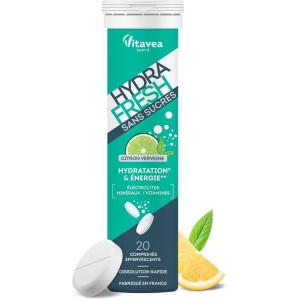 HydraFresh – Pastilles hydratation Effervescentes – Magnésium, Électrolytes, Calcium, Vitamines C et B – Complément alimentaire énergie saveur Citron-Verveine – Sans Sucres – Fabriqué en France(Vert)