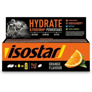 Isostar Hydrate & Perform Powertabs Saveur Orange – Tablettes Effervescentes Boisson Isotonique Sport, Électrolytes Hydratation Running, Vélo & Trail, Vitamines C, E & B1,10 Tablettes, 120g(Orange)