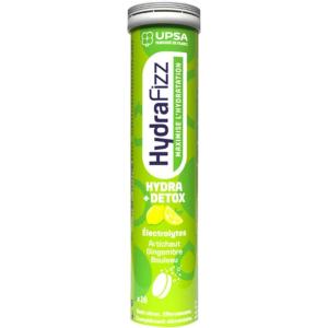UPSA – Hydrafizz Détox – Complément Alimentaire Détox & Hydratation – Électrolytes, Artichaut, Gingembre, Bouleau & Vitamine C – Goût Citron – Fabriqué en France – 16 Comprimés Effervescents