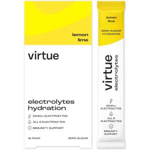 Virtue Électrolytes Sachets d’hydratation – Pack découverte | Zéro sucre | 6 électrolytes, sels minéraux hydratants, vitamine C (Pack de 12) [Lemon Lime, Limonade Fraise, Mangue & Fruit de la Passion](Lemon Lime Salé)
