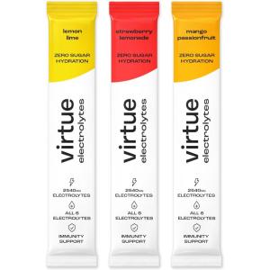 Virtue Électrolytes Sachets d’hydratation – Pack découverte | Zéro sucre | 6 électrolytes, sels minéraux hydratants, vitamine C (Pack de 12) [Lemon Lime, Limonade Fraise, Mangue & Fruit de la Passion](Assortiment)