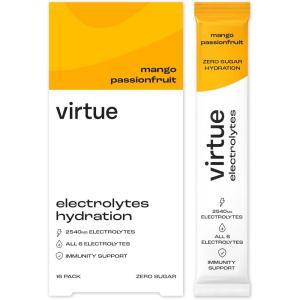 Virtue Électrolytes Sachets d’hydratation – Pack découverte | Zéro sucre | 6 électrolytes, sels minéraux hydratants, vitamine C (Pack de 12) [Lemon Lime, Limonade Fraise, Mangue & Fruit de la Passion](Mangue & Fruit de la Passion Salé)