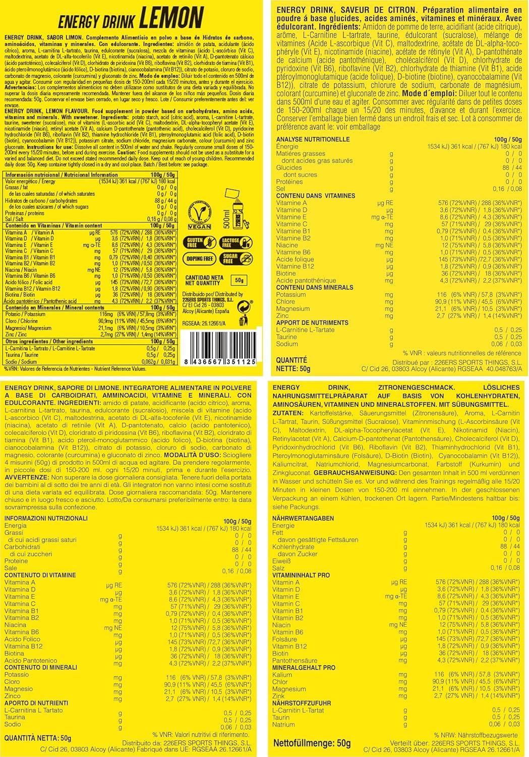 image226ERS Energy Drink Boisson Energtique avec Amylopectine Taurine et LCarnitine Sans Gluten et Sans Lactose Mandarine 500 grCitron