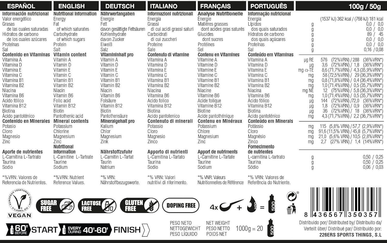 image226ERS Energy Drink Boisson Energtique avec Amylopectine Taurine et LCarnitine Sans Gluten et Sans Lactose Mandarine 500 grFruits Rouges