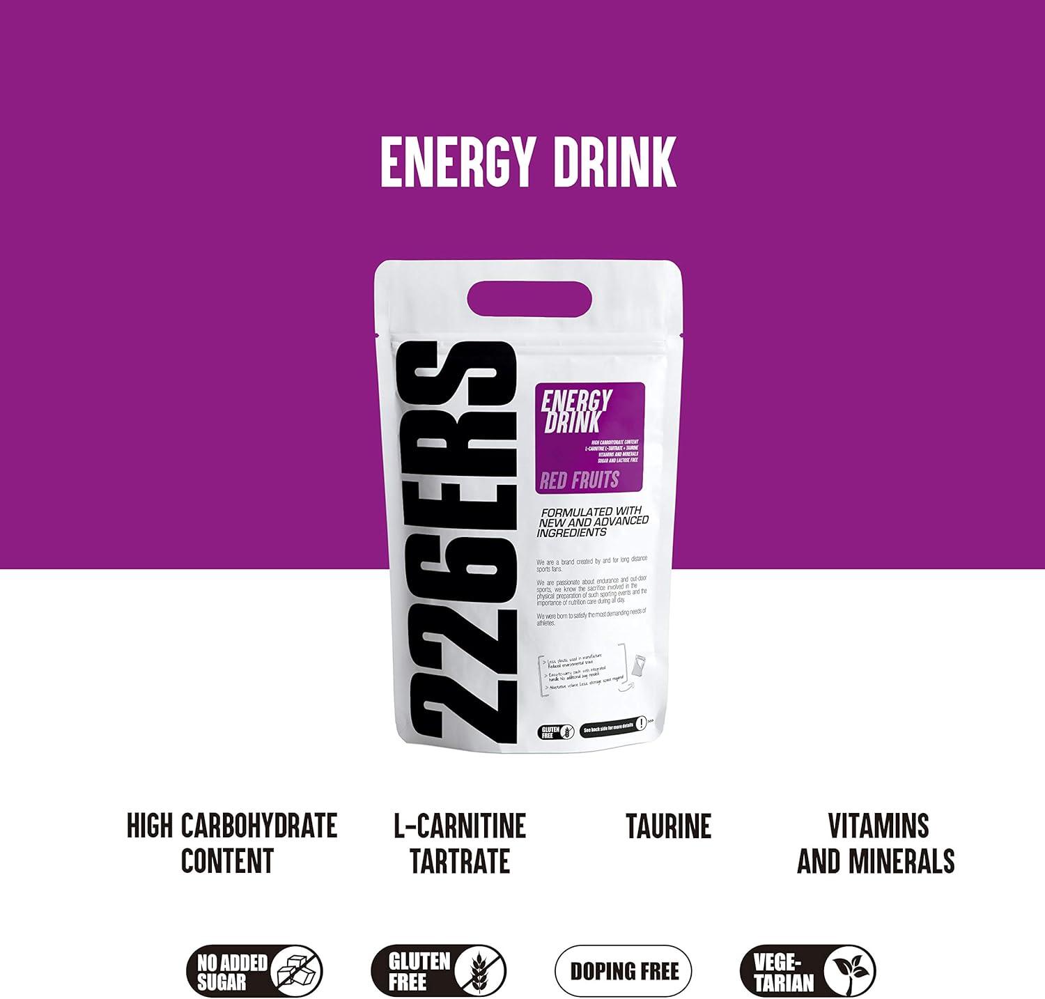 image226ERS Energy Drink Boisson Energtique avec Amylopectine Taurine et LCarnitine Sans Gluten et Sans Lactose Mandarine 500 grFruits Rouges