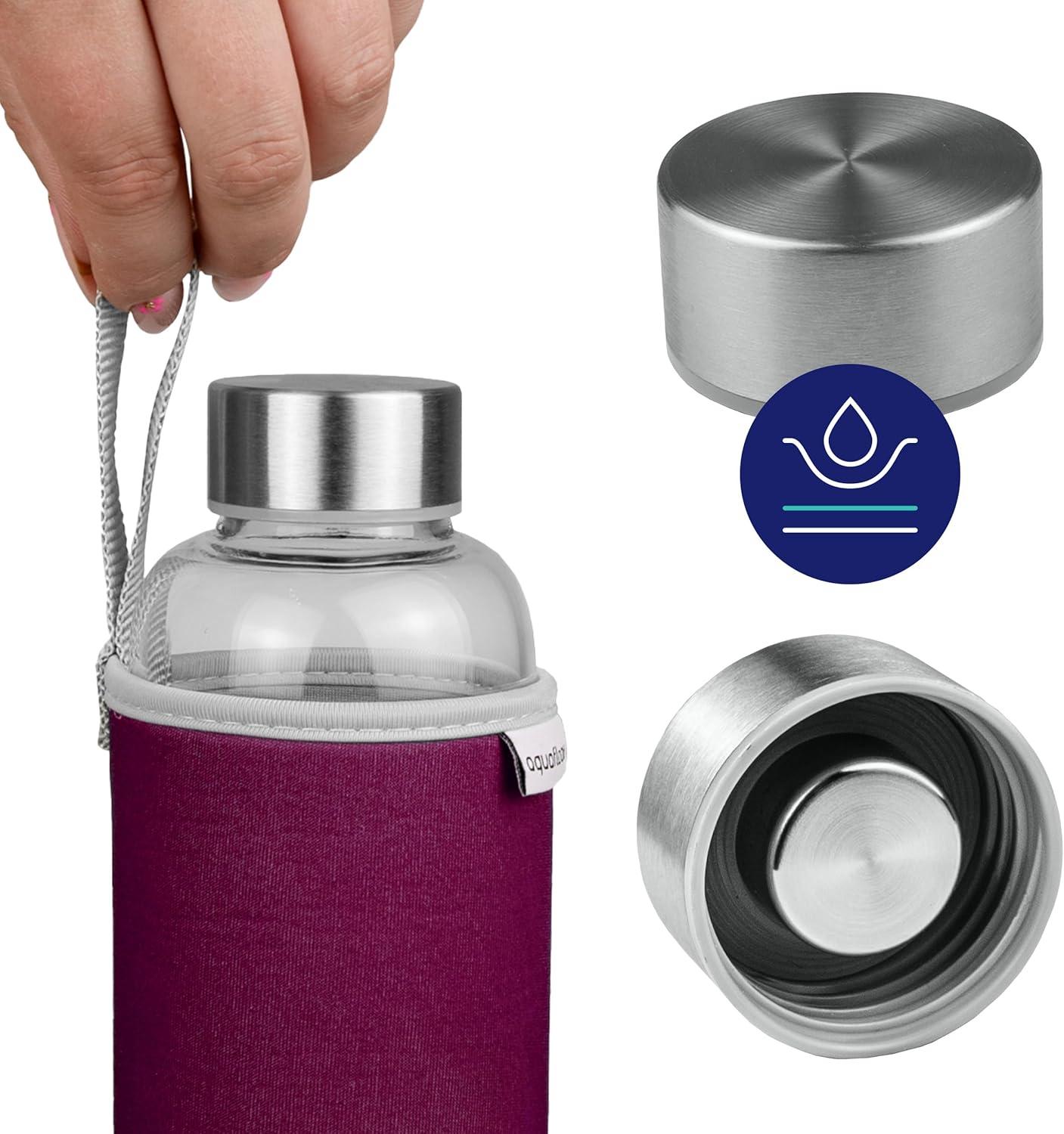 imageAquafloow Bouteille deau Brosilicate tui en Noprne 700 ml Flacons deau en Verre avec Couvercle en Bambou Sans BPA Idale pour Le Bureau Lcole La Maison Bleu foncBordeaux