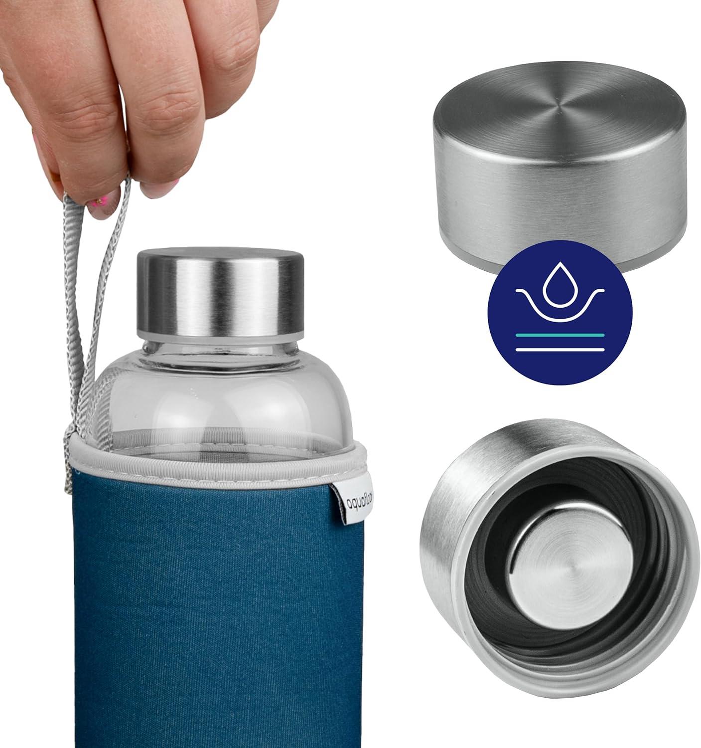 imageAquafloow Bouteille deau Brosilicate tui en Noprne 700 ml Flacons deau en Verre avec Couvercle en Bambou Sans BPA Idale pour Le Bureau Lcole La Maison Bleu foncBleu Fonc