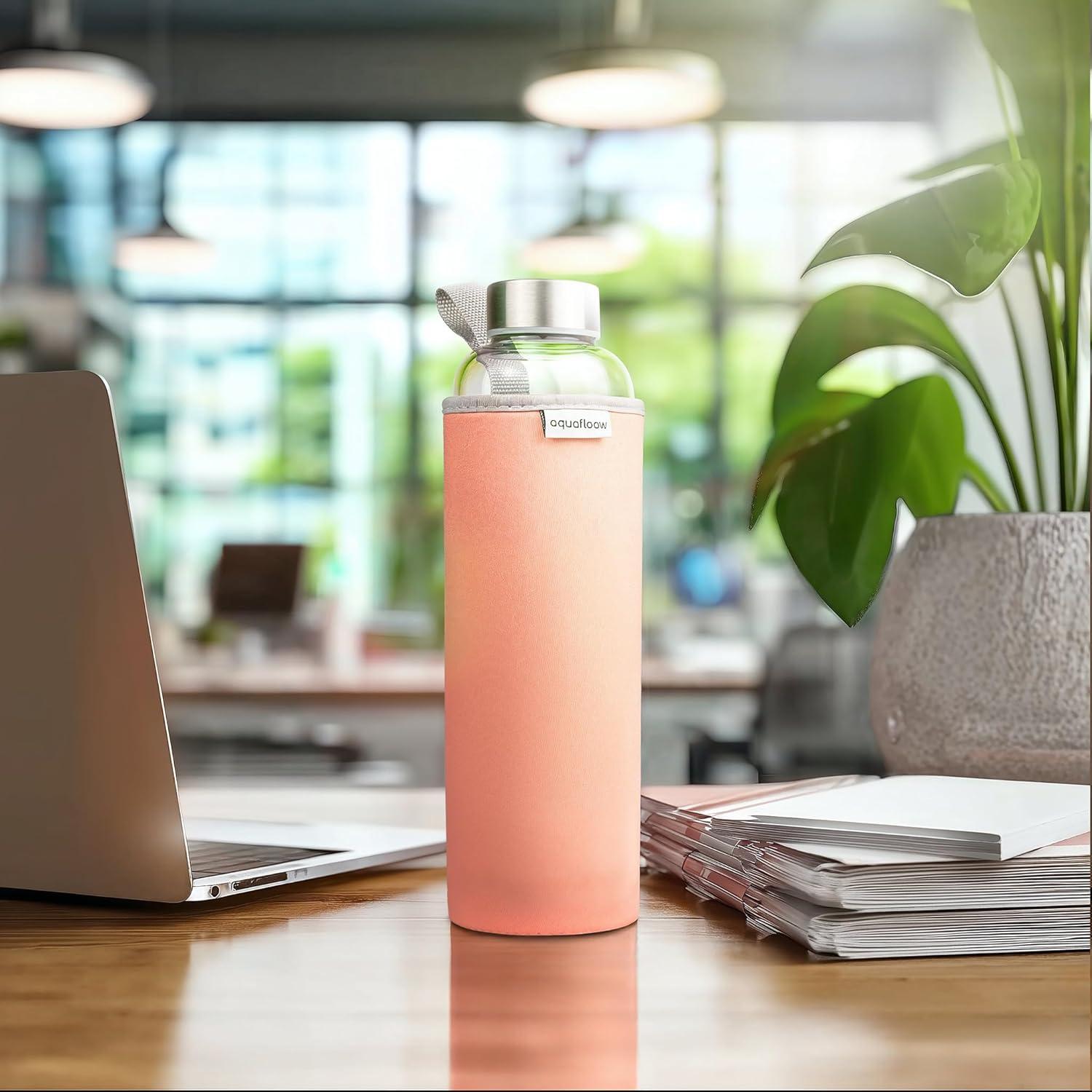 imageAquafloow Bouteille deau Brosilicate tui en Noprne 700 ml Flacons deau en Verre avec Couvercle en Bambou Sans BPA Idale pour Le Bureau Lcole La Maison Bleu foncRose