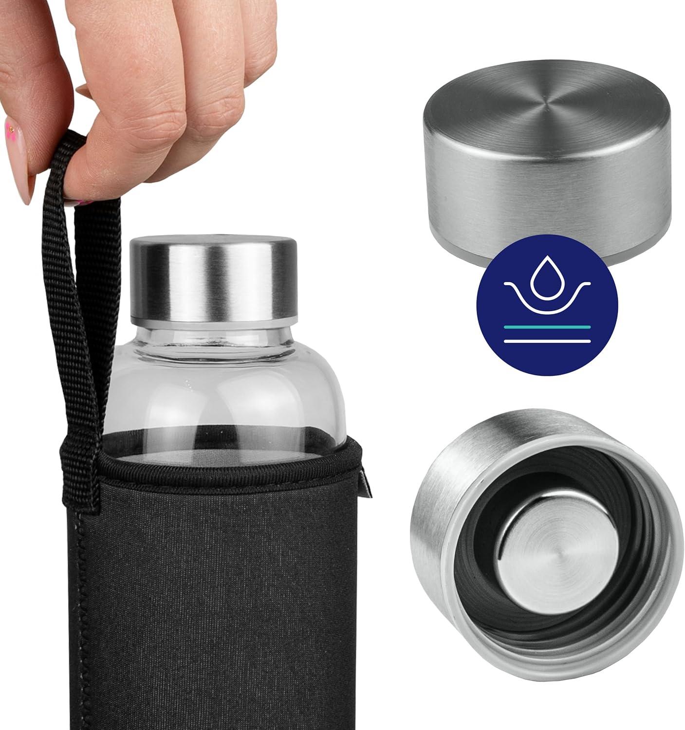 imageAquafloow Bouteille deau Brosilicate tui en Noprne 700 ml Flacons deau en Verre avec Couvercle en Bambou Sans BPA Idale pour Le Bureau Lcole La Maison Bleu foncNoir