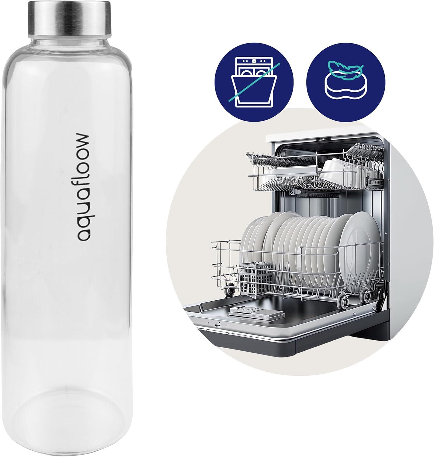 imageAquafloow Bouteille deau Brosilicate tui en Noprne 700 ml Flacons deau en Verre avec Couvercle en Bambou Sans BPA Idale pour Le Bureau Lcole La Maison Bleu foncBeige