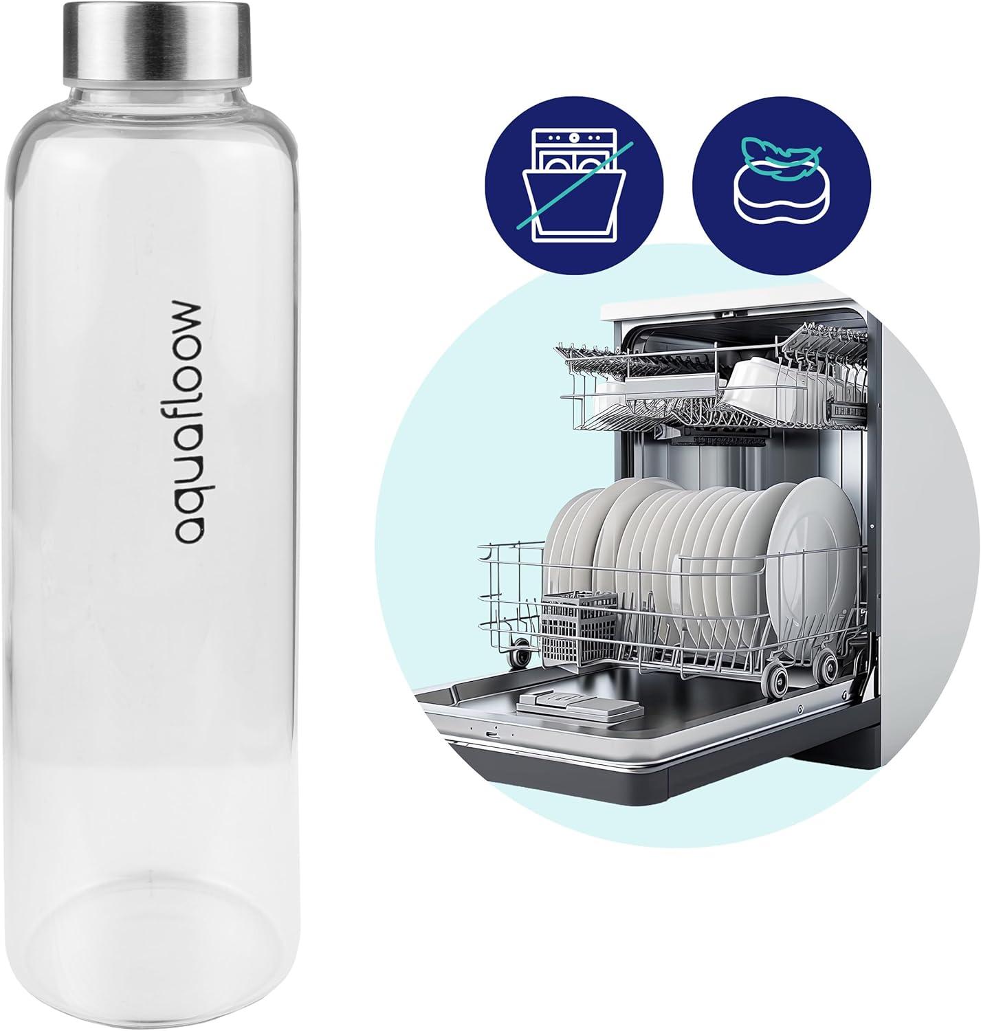 imageAquafloow Bouteille deau Brosilicate tui en Noprne 700 ml Flacons deau en Verre avec Couvercle en Bambou Sans BPA Idale pour Le Bureau Lcole La Maison Bleu foncBleu Clair