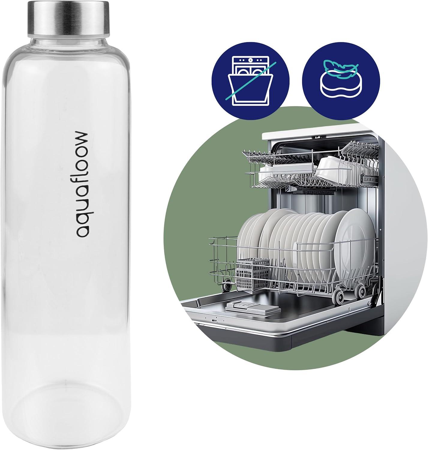 imageAquafloow Bouteille deau Brosilicate tui en Noprne 700 ml Flacons deau en Verre avec Couvercle en Bambou Sans BPA Idale pour Le Bureau Lcole La Maison Bleu foncVert