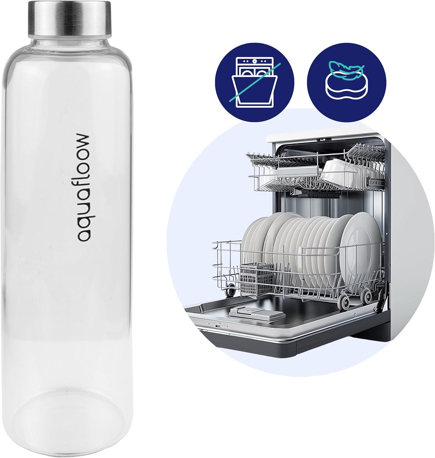 imageAquafloow Bouteille deau Brosilicate tui en Noprne 700 ml Flacons deau en Verre avec Couvercle en Bambou Sans BPA Idale pour Le Bureau Lcole La Maison Bleu foncViolet