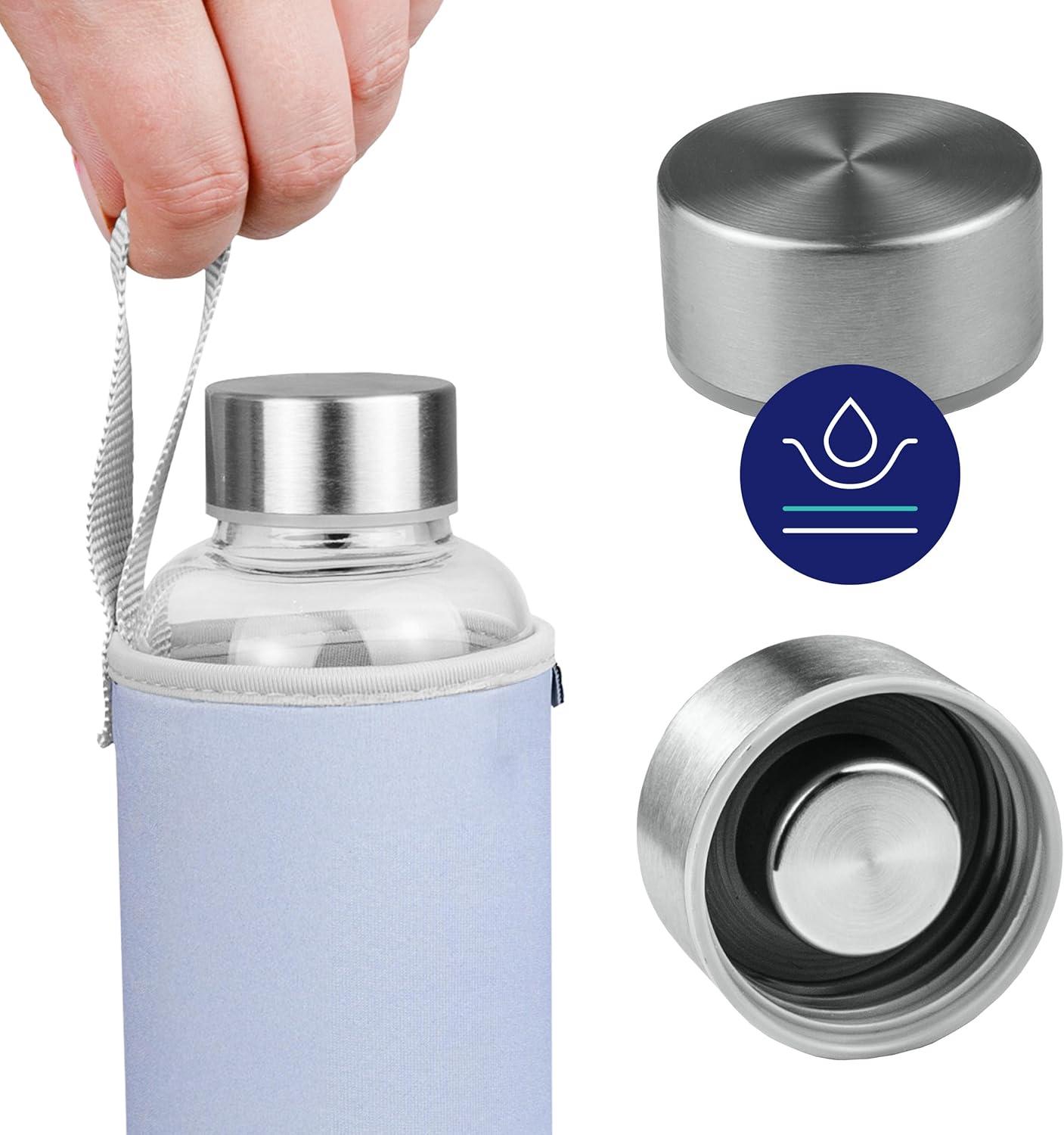 imageAquafloow Bouteille deau Brosilicate tui en Noprne 700 ml Flacons deau en Verre avec Couvercle en Bambou Sans BPA Idale pour Le Bureau Lcole La Maison Bleu foncViolet