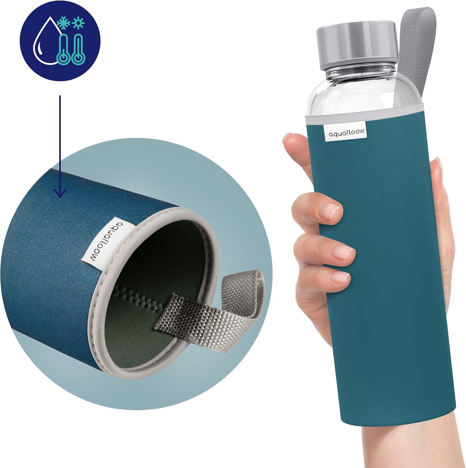 imageAquafloow Bouteille deau Brosilicate tui en Noprne 700 ml Flacons deau en Verre avec Couvercle en Bambou Sans BPA Idale pour Le Bureau Lcole La Maison Bleu foncBleu Fonc