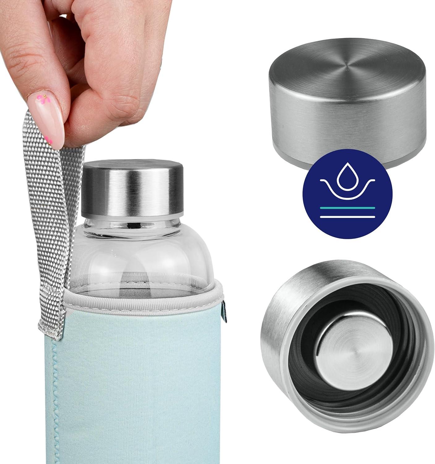 imageAquafloow Bouteille deau Brosilicate tui en Noprne 700 ml Flacons deau en Verre avec Couvercle en Bambou Sans BPA Idale pour Le Bureau Lcole La Maison Bleu foncBleu Clair