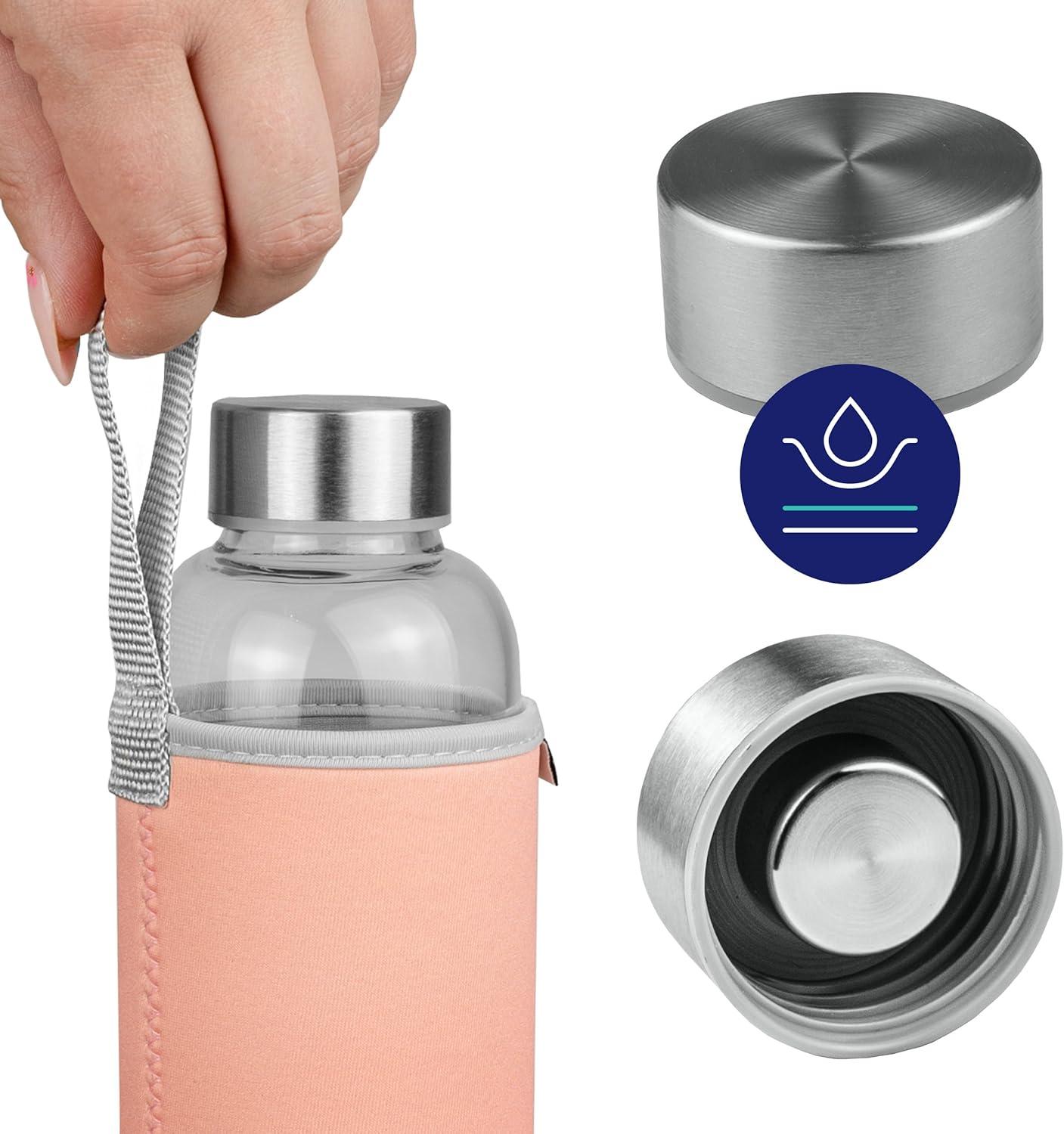 imageAquafloow Bouteille deau Brosilicate tui en Noprne 700 ml Flacons deau en Verre avec Couvercle en Bambou Sans BPA Idale pour Le Bureau Lcole La Maison Bleu foncRose