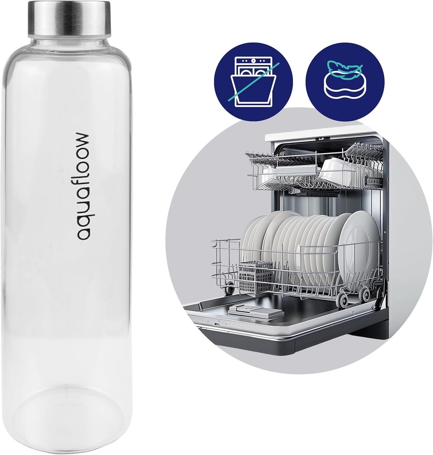 imageAquafloow Bouteille deau Brosilicate tui en Noprne 700 ml Flacons deau en Verre avec Couvercle en Bambou Sans BPA Idale pour Le Bureau Lcole La Maison Bleu foncNoir