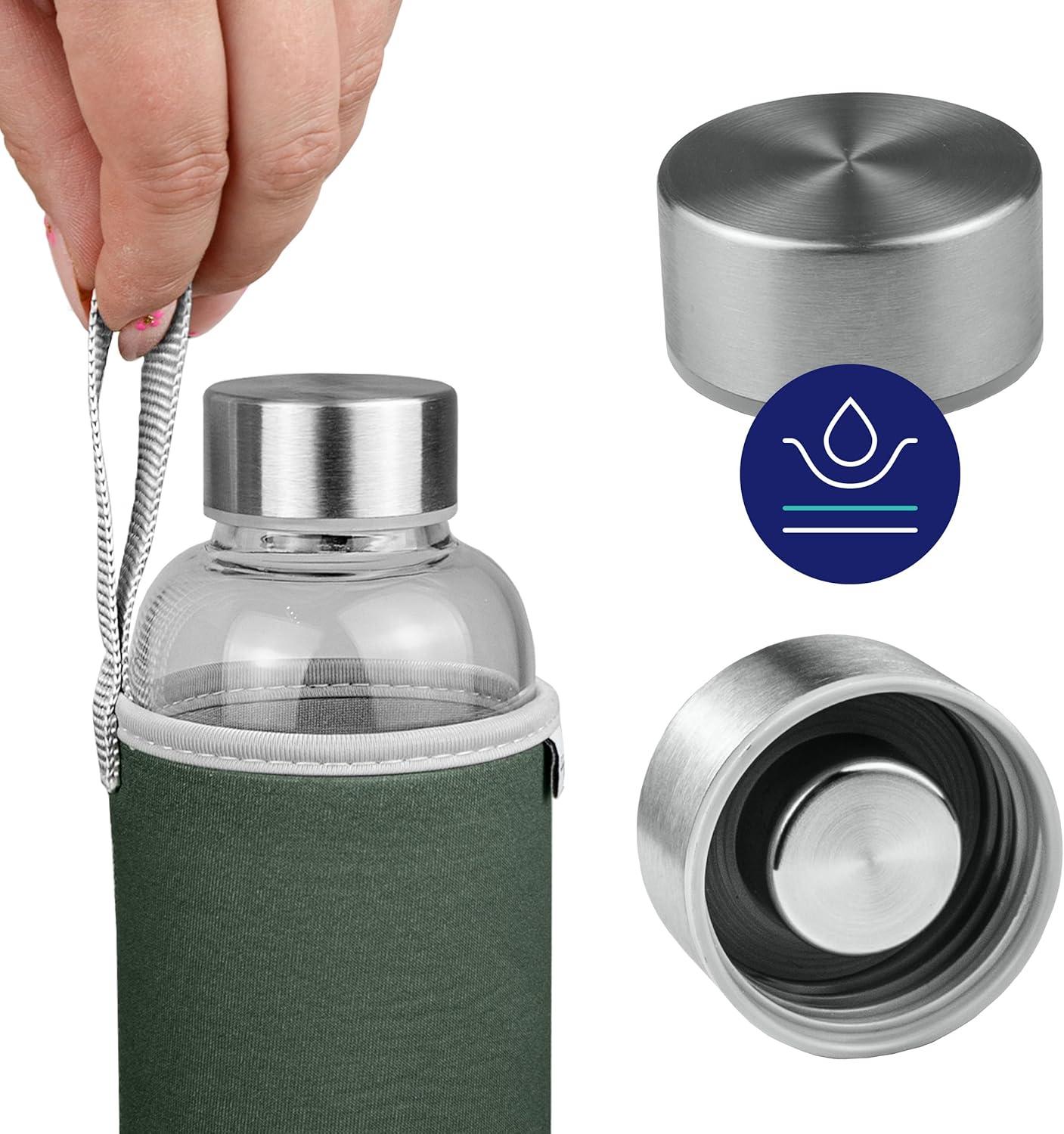imageAquafloow Bouteille deau Brosilicate tui en Noprne 700 ml Flacons deau en Verre avec Couvercle en Bambou Sans BPA Idale pour Le Bureau Lcole La Maison Bleu foncVert